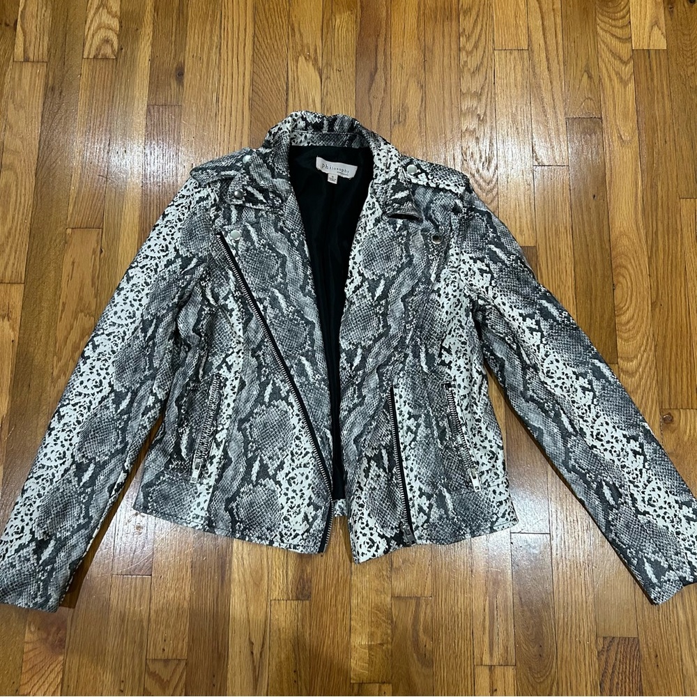 Philosophy faux snakeskin print leather jacket
